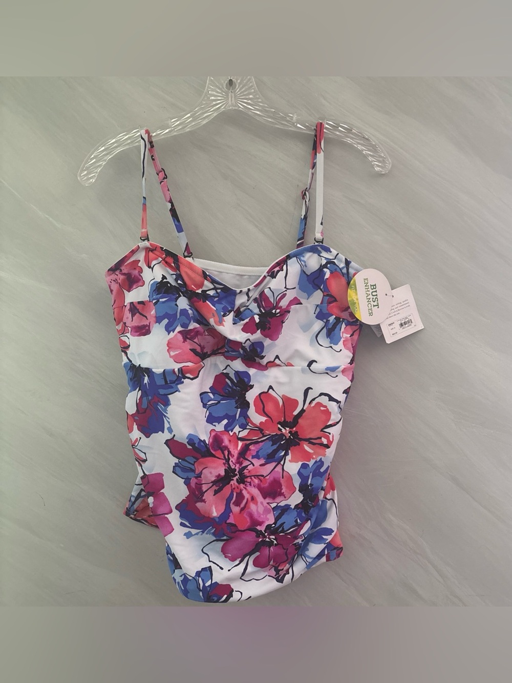 Croft &Borrow 16 PinkCoralBlue Bust Enhancer Adjustable Strap Tankini Top New!